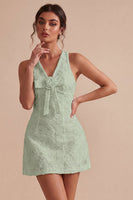 Load image into Gallery viewer, Floral White V Neck A Line Short Graduation Dress with Bow