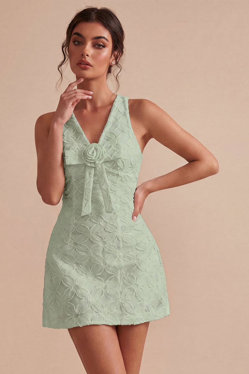 Load image into Gallery viewer, Floral White V Neck A Line Short Graduation Dress with Bow