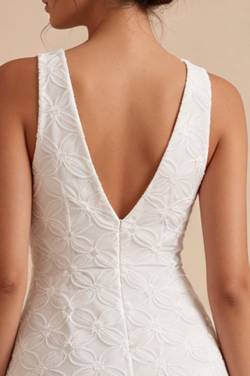 Load image into Gallery viewer, Floral White V Neck A Line Short Graduation Dress with Bow