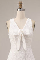 Load image into Gallery viewer, Floral White V Neck A Line Short Graduation Dress with Bow