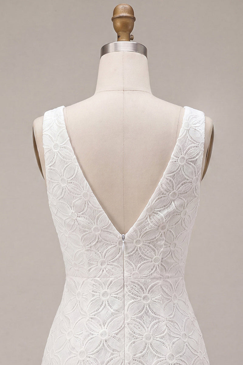 Load image into Gallery viewer, Floral White V Neck A Line Short Graduation Dress with Bow