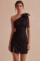 Load image into Gallery viewer, Floral White Ruched Tight Short Keyhole Graduation Dress with Bow