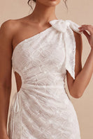 Load image into Gallery viewer, Floral White Ruched Tight Short Keyhole Graduation Dress with Bow