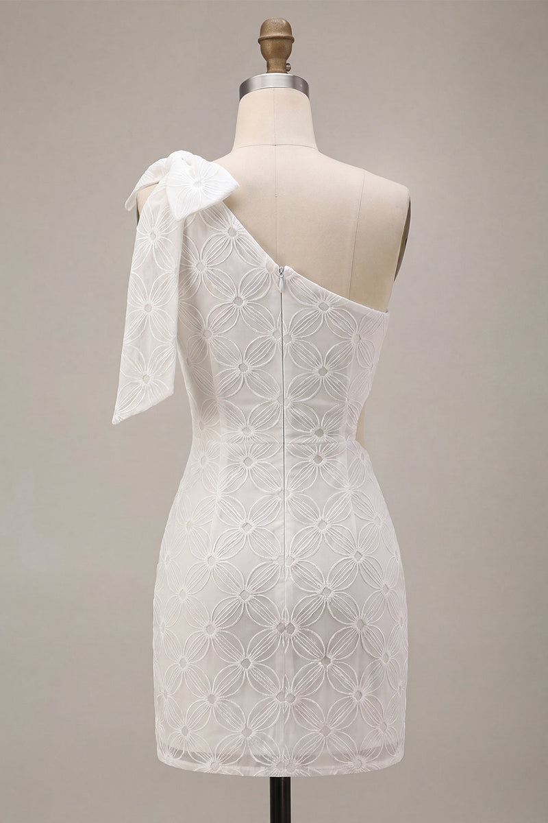 Load image into Gallery viewer, Floral White Ruched Tight Short Keyhole Graduation Dress with Bow
