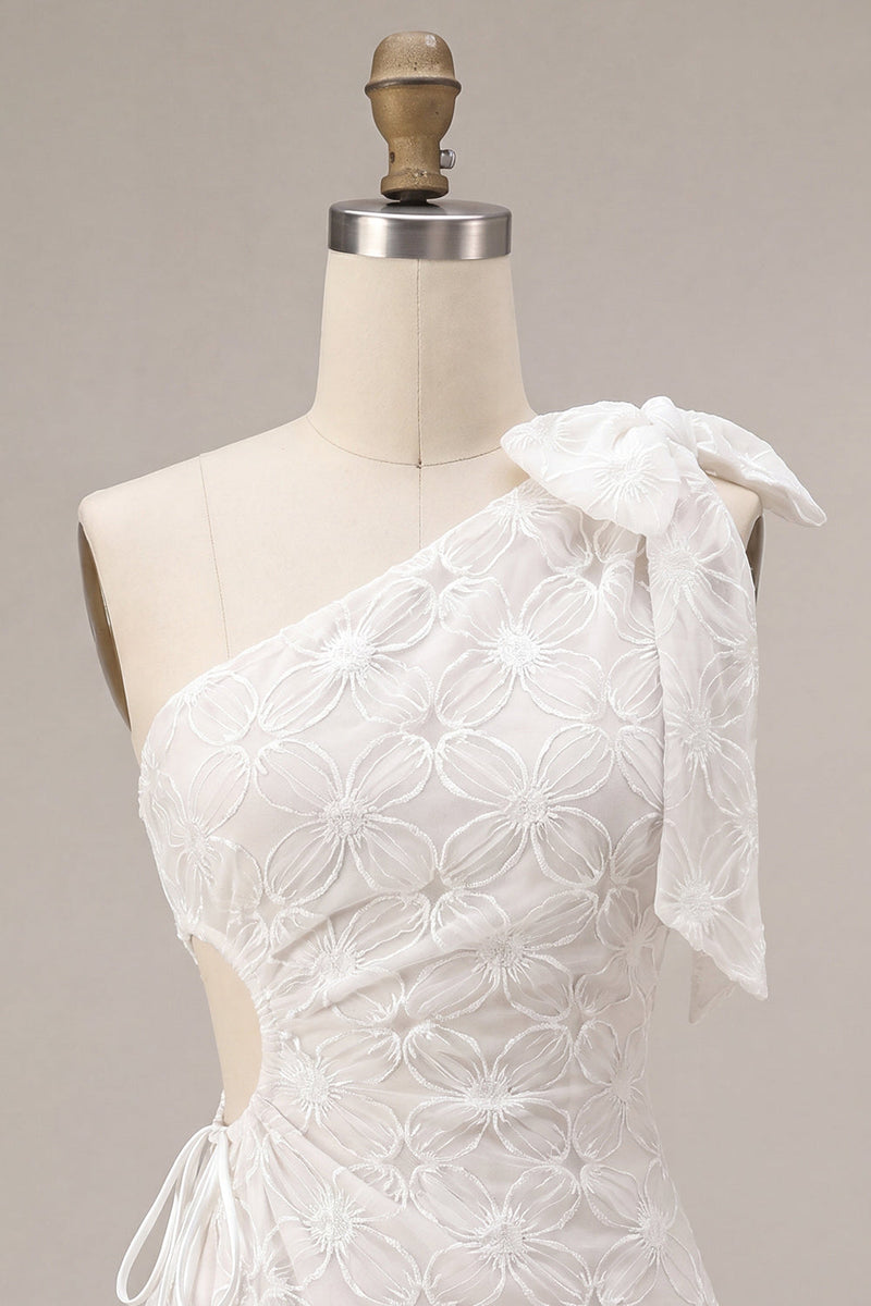 Load image into Gallery viewer, Floral White Ruched Tight Short Keyhole Graduation Dress with Bow