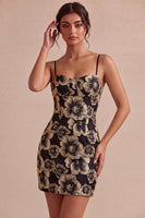 Load image into Gallery viewer, Floral Ivory Jacquard Tight Short Graduation Dress
