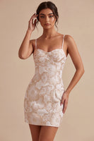 Load image into Gallery viewer, Floral Ivory Jacquard Tight Short Graduation Dress