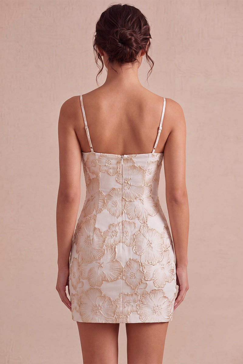 Load image into Gallery viewer, Floral Ivory Jacquard Tight Short Graduation Dress