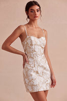Load image into Gallery viewer, Floral Ivory Jacquard Tight Short Graduation Dress