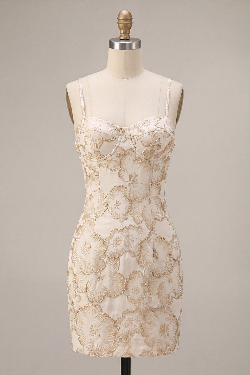 Load image into Gallery viewer, Floral Ivory Jacquard Tight Short Graduation Dress