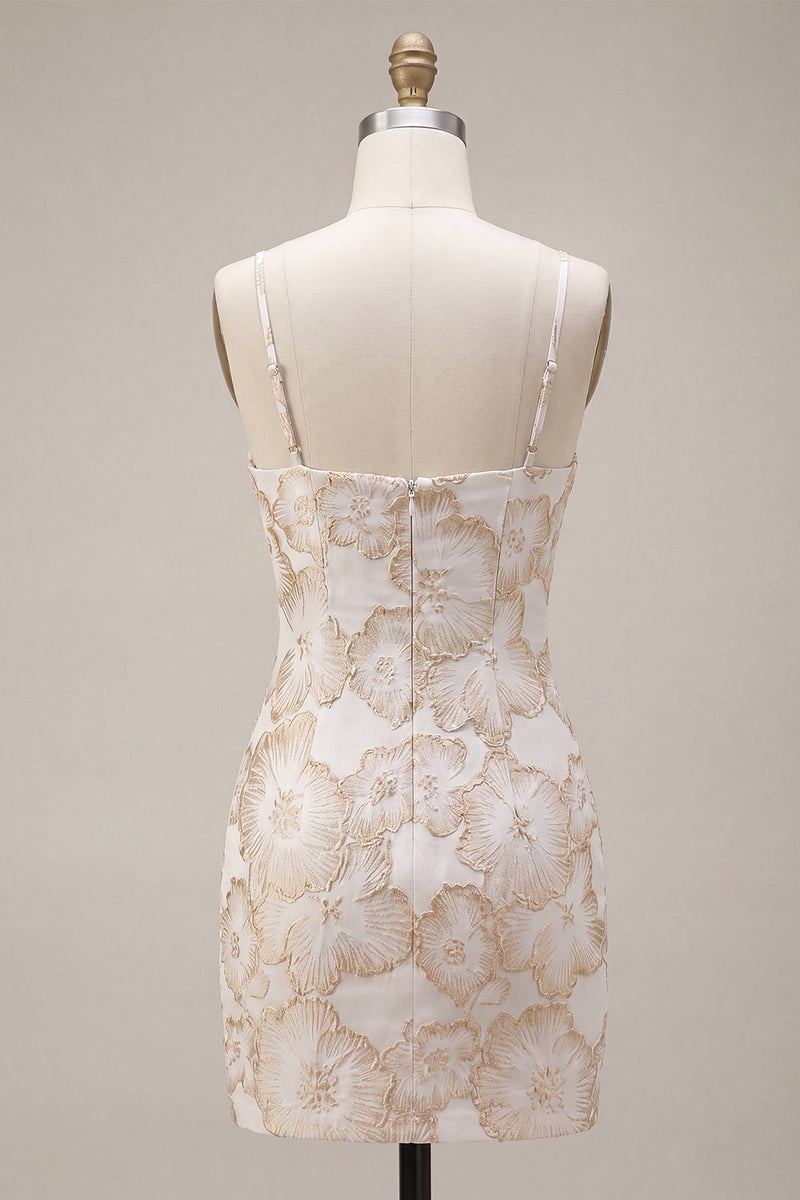 Load image into Gallery viewer, Floral Ivory Jacquard Tight Short Graduation Dress