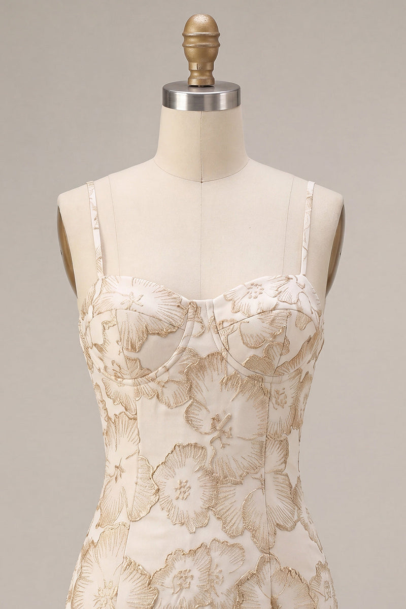 Load image into Gallery viewer, Floral Ivory Jacquard Tight Short Graduation Dress