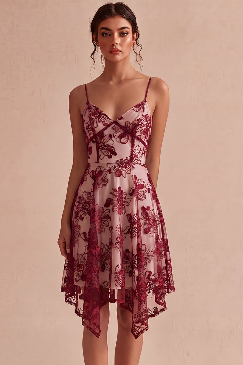Load image into Gallery viewer, Floral Ivory A Line Spaghetti Straps Short Graduation Dress