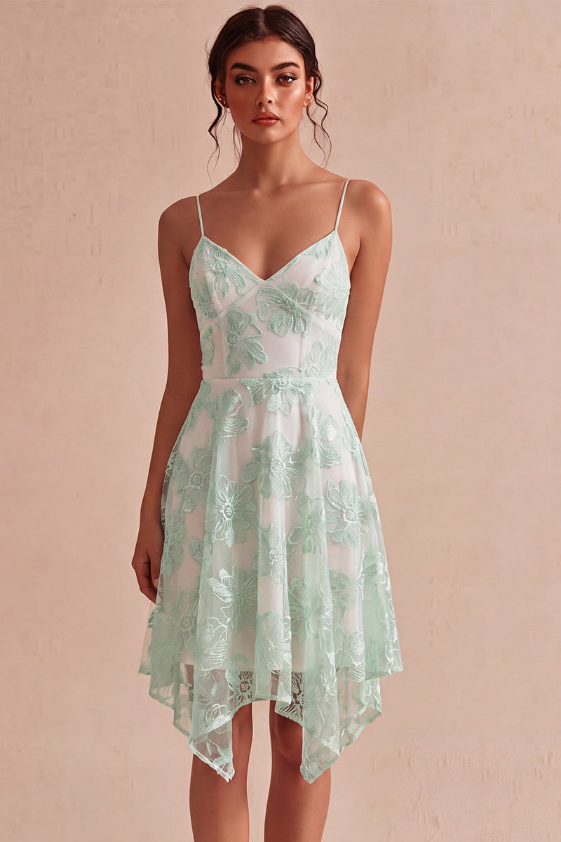 Load image into Gallery viewer, Floral Ivory A Line Spaghetti Straps Short Graduation Dress