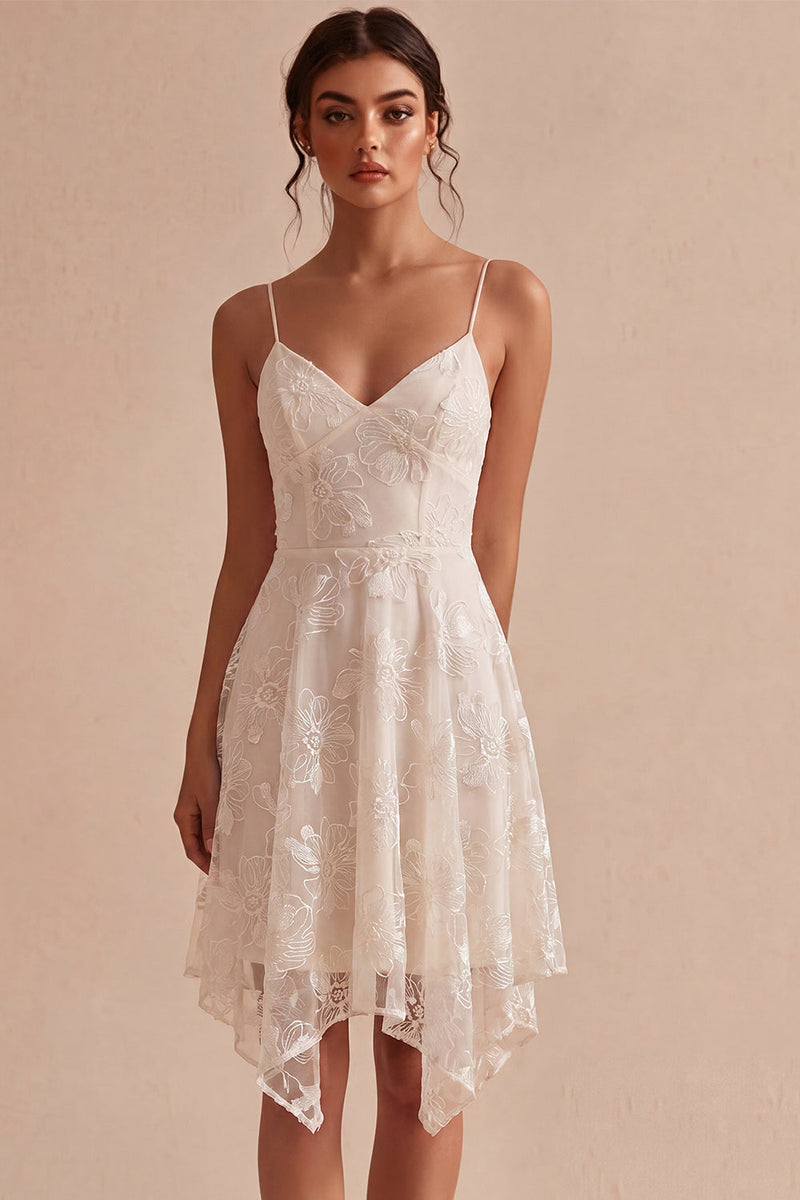 Load image into Gallery viewer, Floral Ivory A Line Spaghetti Straps Short Graduation Dress