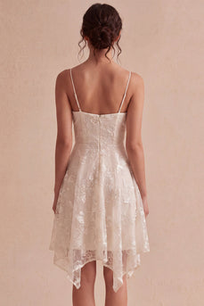 Floral Ivory A Line Spaghetti Straps Short Graduation Dress