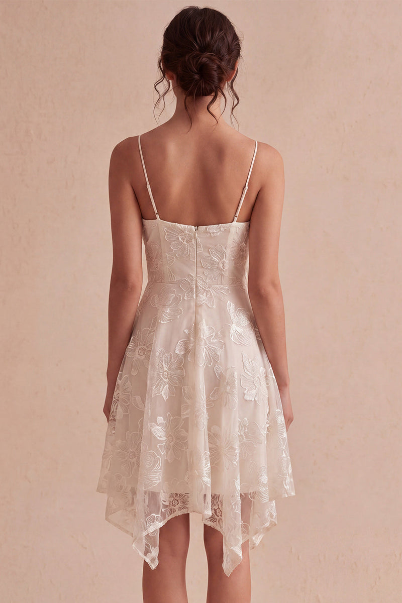 Load image into Gallery viewer, Floral Ivory A Line Spaghetti Straps Short Graduation Dress
