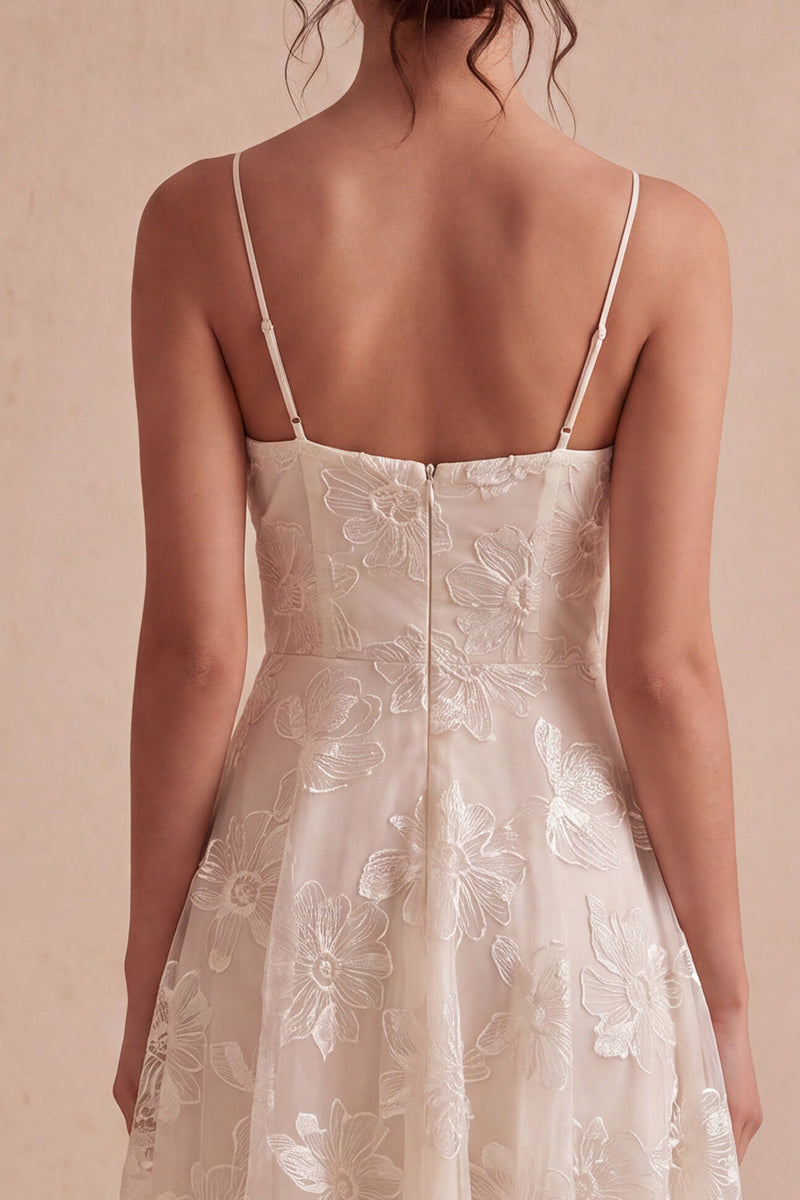 Load image into Gallery viewer, Floral Ivory A Line Spaghetti Straps Short Graduation Dress