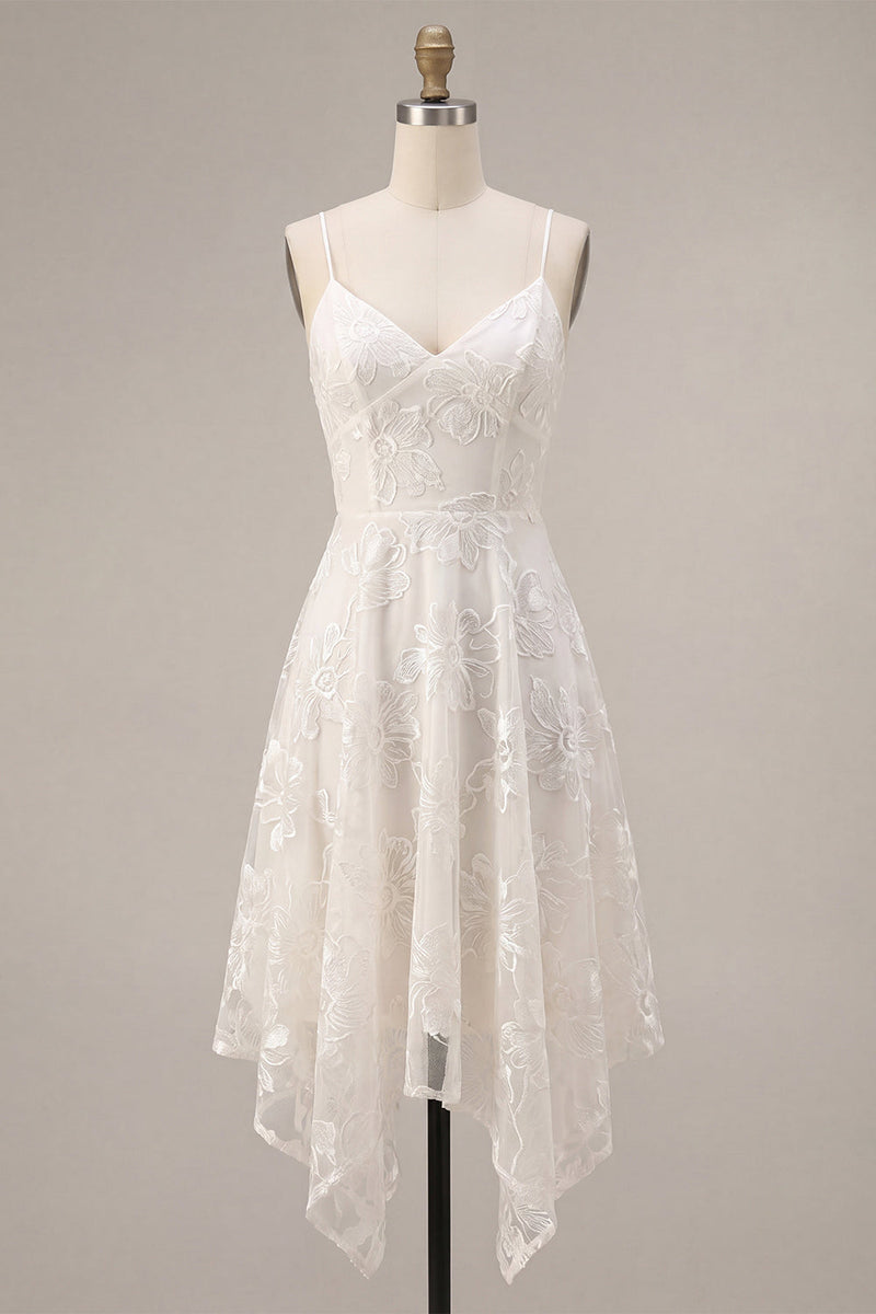 Load image into Gallery viewer, Floral Ivory A Line Spaghetti Straps Short Graduation Dress