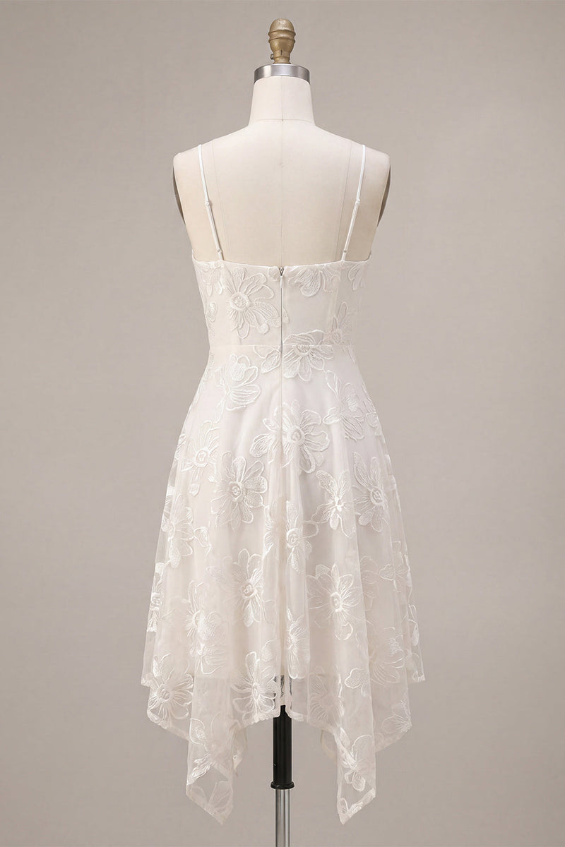 Load image into Gallery viewer, Floral Ivory A Line Spaghetti Straps Short Graduation Dress