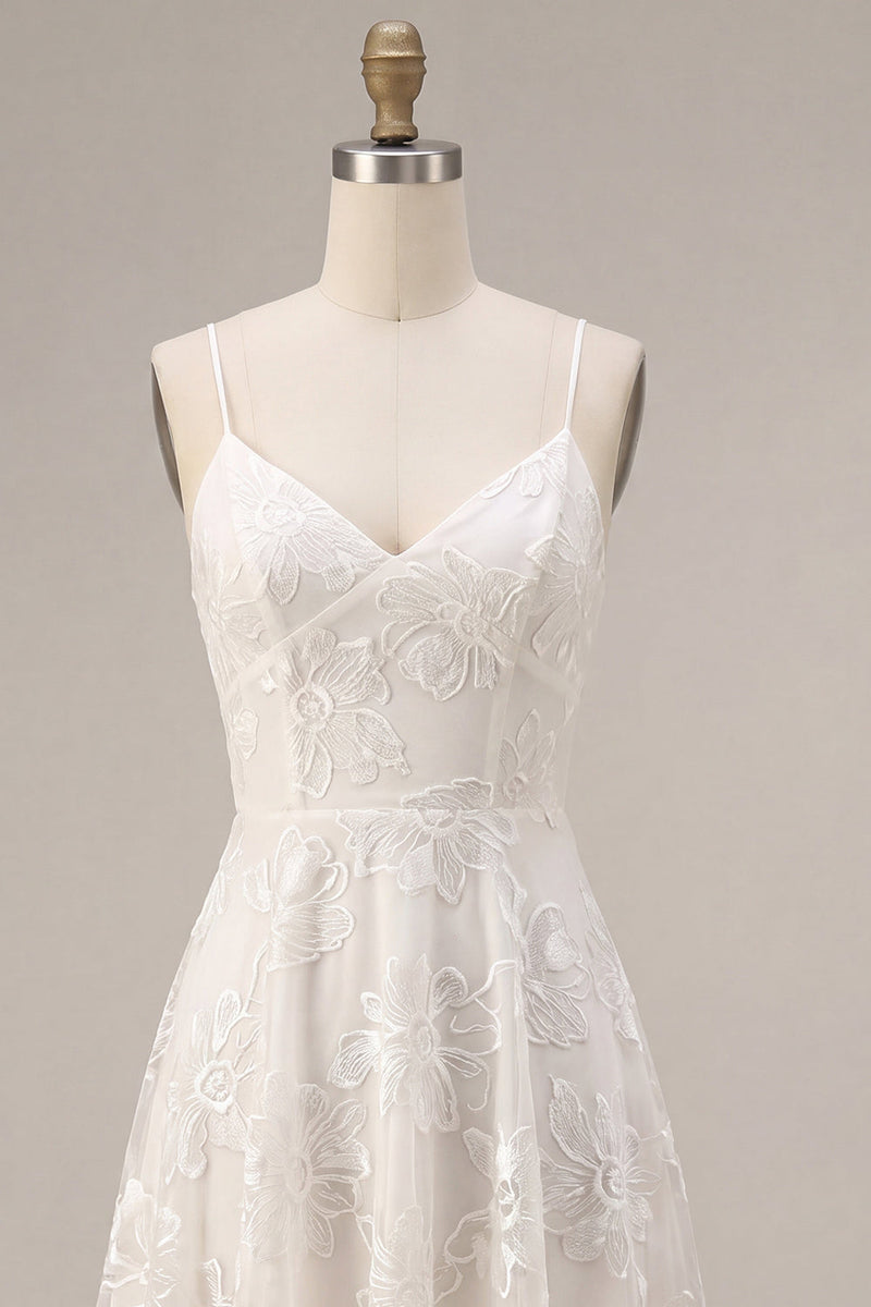 Load image into Gallery viewer, Floral Ivory A Line Spaghetti Straps Short Graduation Dress