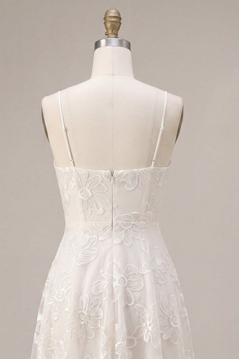 Load image into Gallery viewer, Floral Ivory A Line Spaghetti Straps Short Graduation Dress