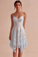 Load image into Gallery viewer, Floral Ivory A Line Spaghetti Straps Short Graduation Dress