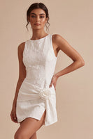 Load image into Gallery viewer, Floral White Jacquard Tight Short Graduation Dress with Slit