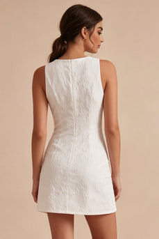 Floral White Jacquard Tight Short Graduation Dress with Slit