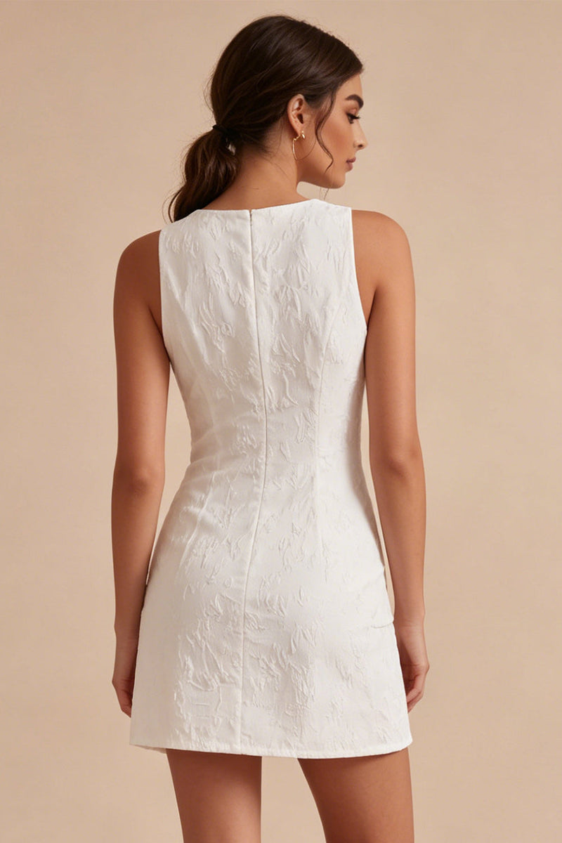 Load image into Gallery viewer, Floral White Jacquard Tight Short Graduation Dress with Slit