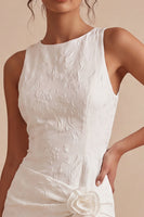 Load image into Gallery viewer, Floral White Jacquard Tight Short Graduation Dress with Slit