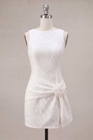 Load image into Gallery viewer, Floral White Jacquard Tight Short Graduation Dress with Slit