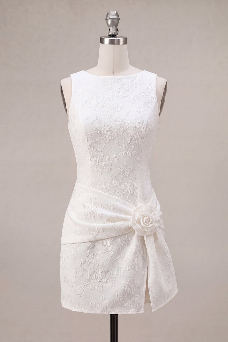 Load image into Gallery viewer, Floral White Jacquard Tight Short Graduation Dress with Slit
