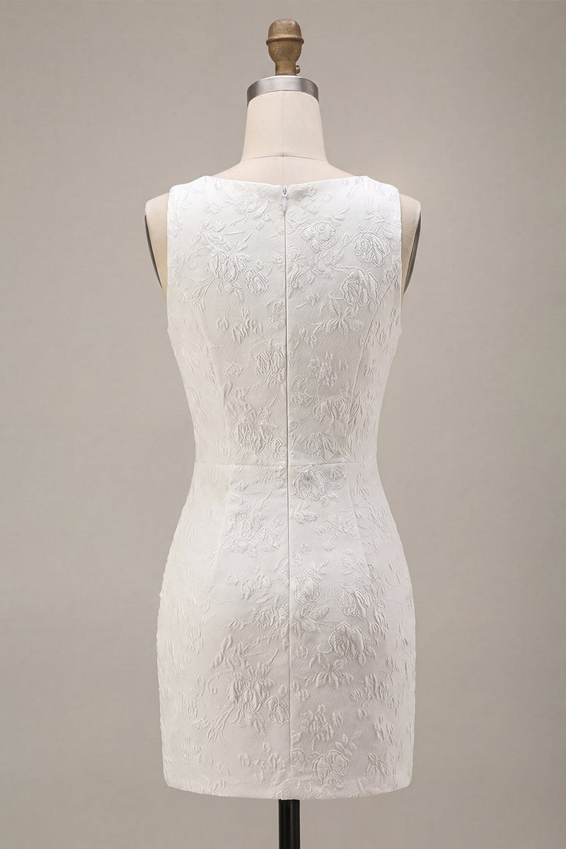 Load image into Gallery viewer, Floral White Jacquard Tight Short Graduation Dress with Slit