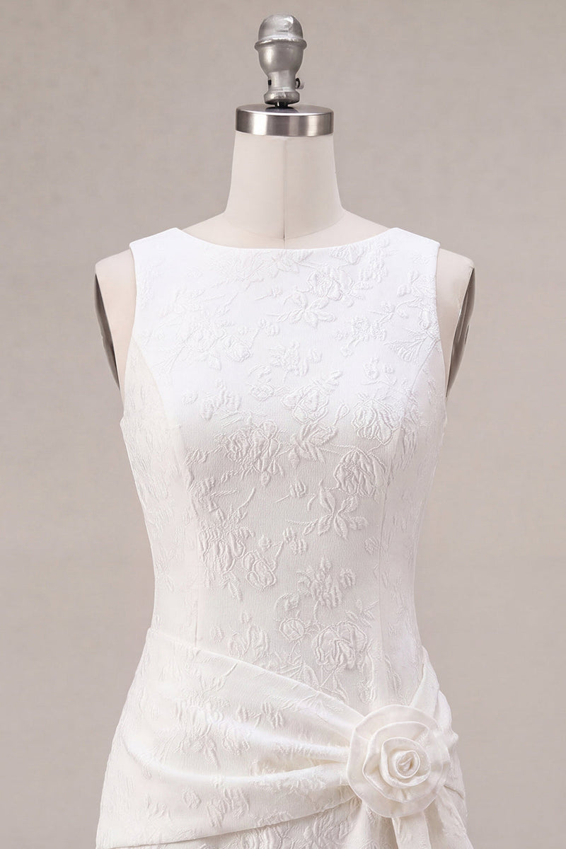 Load image into Gallery viewer, Floral White Jacquard Tight Short Graduation Dress with Slit