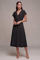 Load image into Gallery viewer, Simple White Chiffon V Neck A Line Midi Graduation Dress