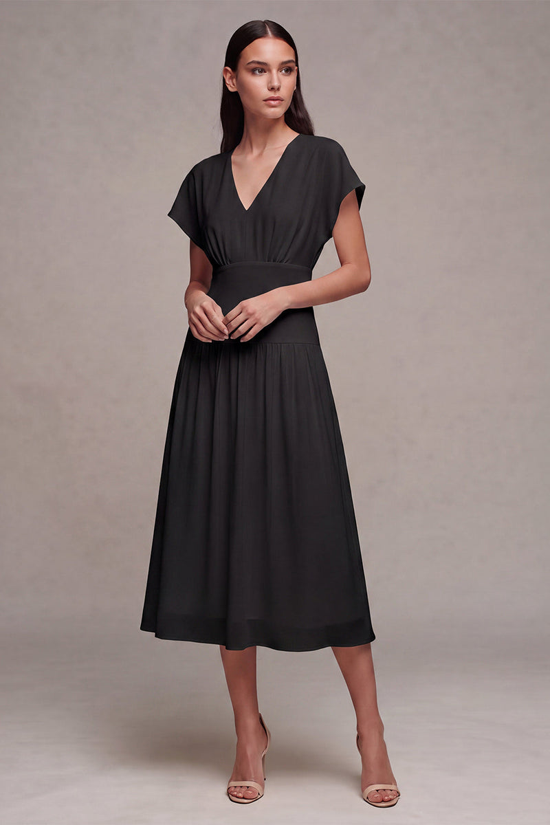 Load image into Gallery viewer, Simple White Chiffon V Neck A Line Midi Graduation Dress