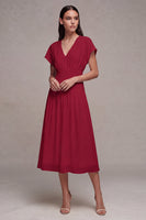 Load image into Gallery viewer, Simple White Chiffon V Neck A Line Midi Graduation Dress