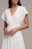 Load image into Gallery viewer, Simple White Chiffon V Neck A Line Midi Graduation Dress