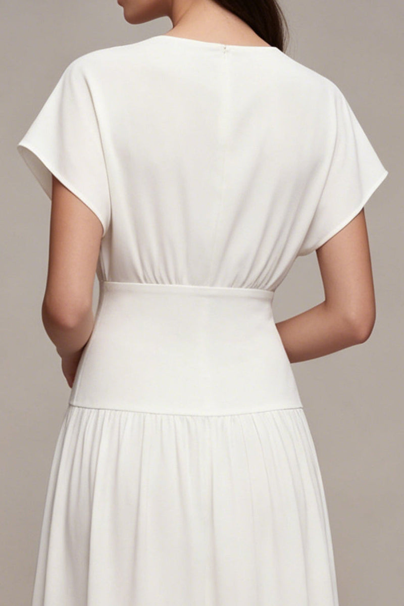 Load image into Gallery viewer, Simple White Chiffon V Neck A Line Midi Graduation Dress