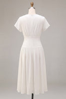 Load image into Gallery viewer, Simple White Chiffon V Neck A Line Midi Graduation Dress
