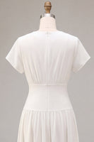 Load image into Gallery viewer, Simple White Chiffon V Neck A Line Midi Graduation Dress
