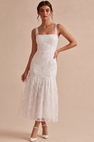Load image into Gallery viewer, Floral White Thick Straps Ruched Long Graduation Dress