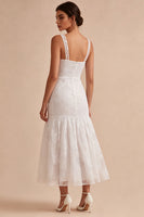 Load image into Gallery viewer, Floral White Thick Straps Ruched Long Graduation Dress