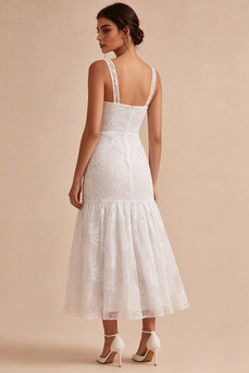 Floral White Thick Straps Ruched Long Graduation Dress