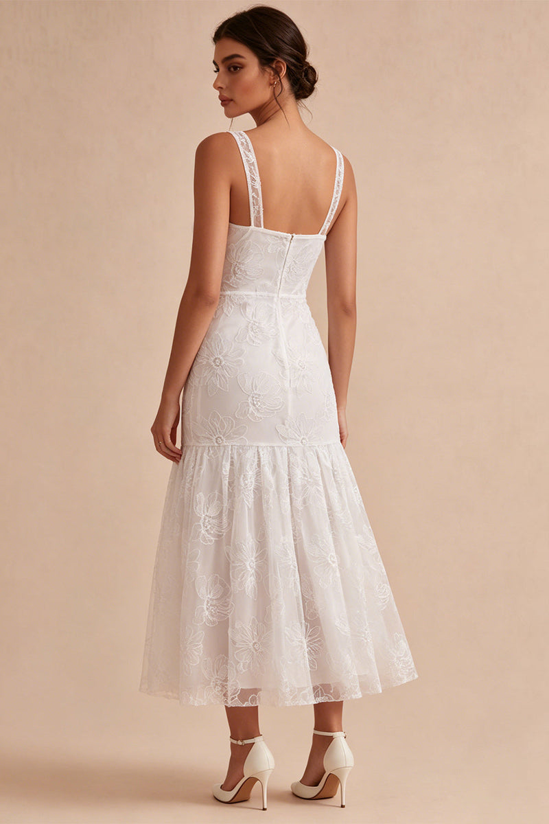 Load image into Gallery viewer, Floral White Thick Straps Ruched Long Graduation Dress