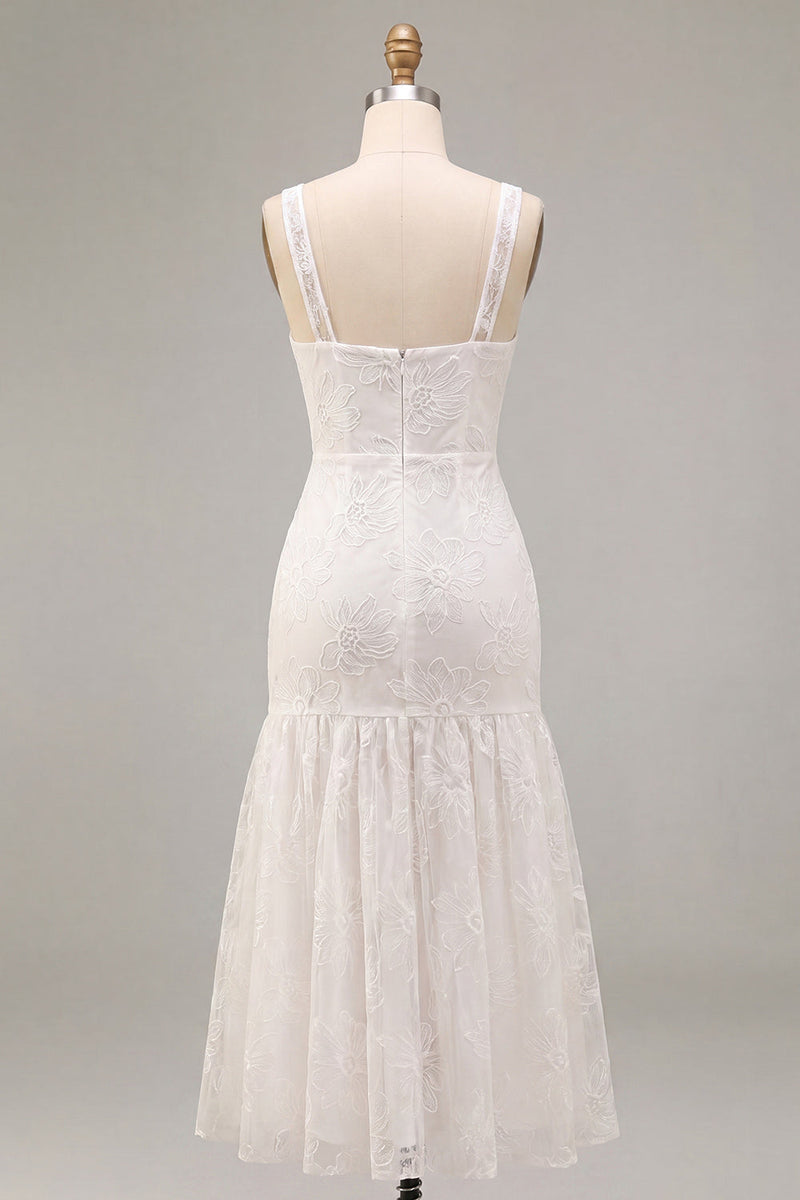 Load image into Gallery viewer, Floral White Thick Straps Ruched Long Graduation Dress
