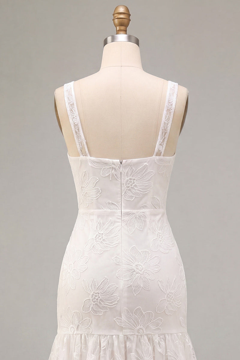 Load image into Gallery viewer, Floral White Thick Straps Ruched Long Graduation Dress