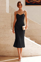 Load image into Gallery viewer, White Ruched Pencil Spaghetti Straps Midi Graduation Dress