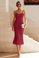 Load image into Gallery viewer, White Ruched Pencil Spaghetti Straps Midi Graduation Dress